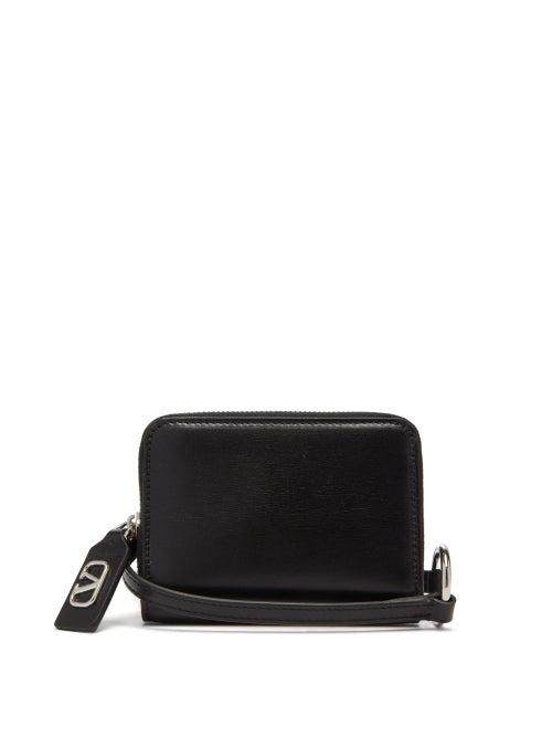 Matchesfashion.com Valentino Garavani - Logo-plaque Leather Necklace Wallet - Mens - Black