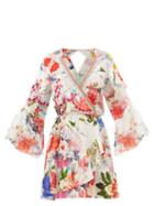 Camilla - Memories Of A Garden-print Silk Wrap Dress - Womens - White Print