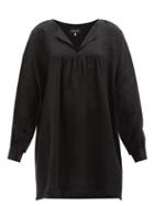 Eskandar - Gathered Linen-voile Tunic - Womens - Black