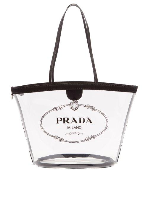 Matchesfashion.com Prada - Logo Print Clear Pvc Tote - Womens - Black