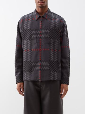 Burberry - Pixel-check Wool-blend Shirt - Mens - Grey Multi