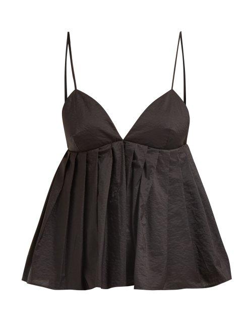Matchesfashion.com Brock Collection - Ombrello Pleated Crumpled Cotton Blend Top - Womens - Black