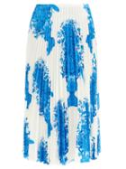 Matchesfashion.com Valentino - Delft-print Knife-pleated Silk-twill Midi Skirt - Womens - Blue White