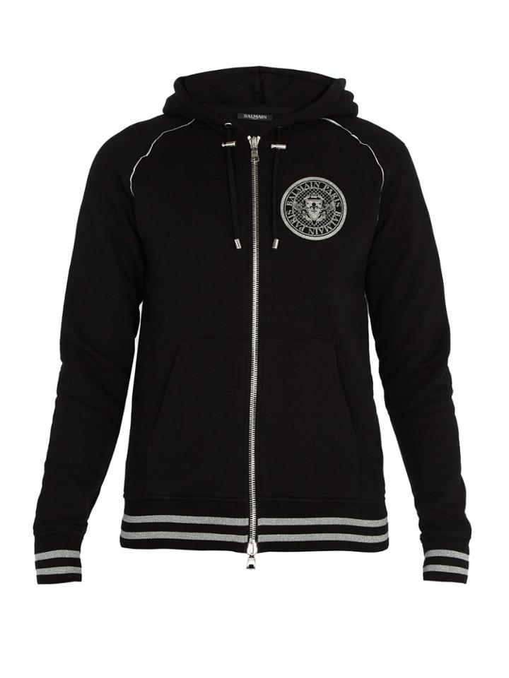 Balmain Crest-print Cotton-jersey Hooded Sweatshirt