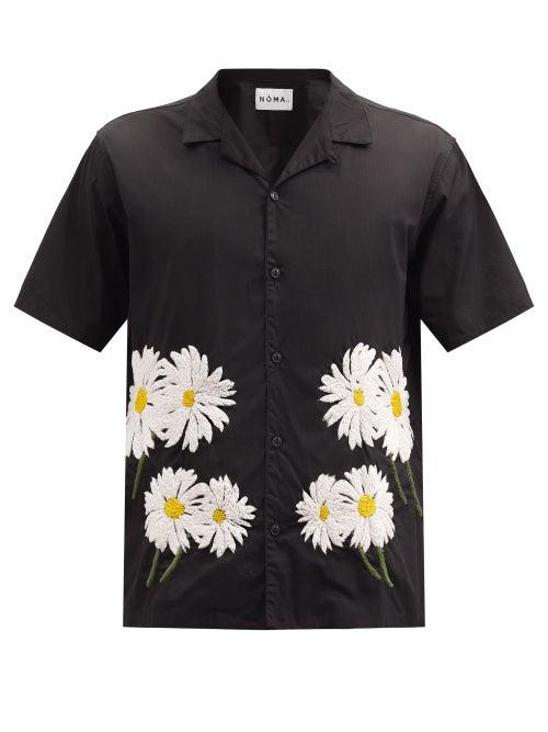 Matchesfashion.com Noma T.d. - Short-sleeved Floral-embroidered Cotton Shirt - Mens - Black