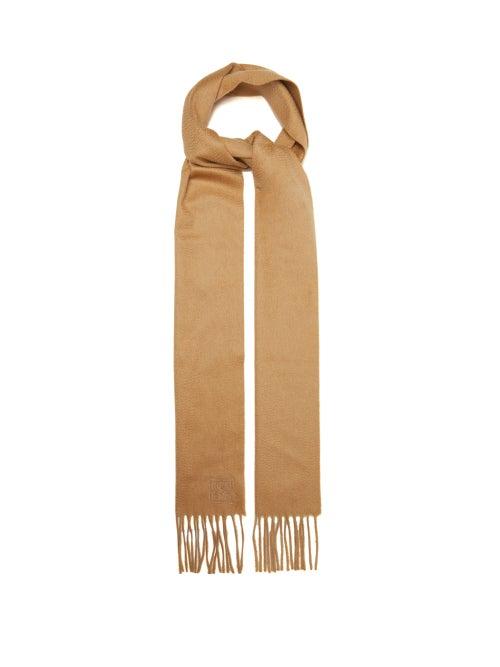 Totme - Logo-embroidered Fringed Cashmere Scarf - Womens - Camel