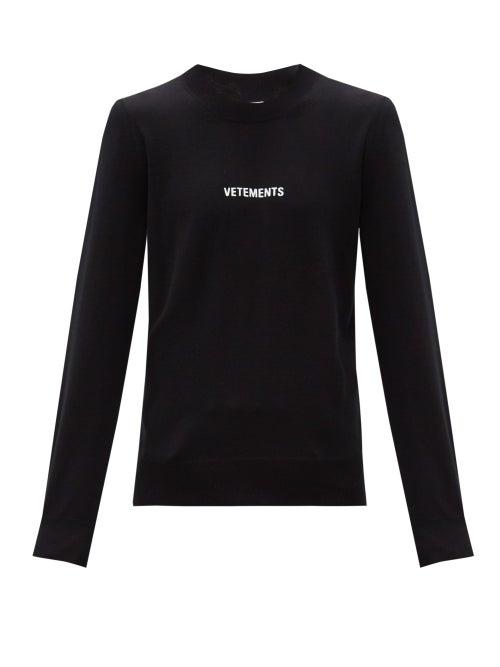 Matchesfashion.com Vetements - Logo-embroidered Wool Sweater - Mens - Black