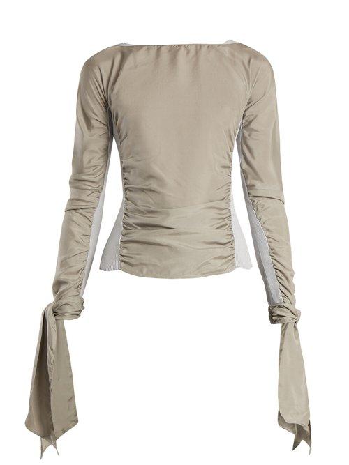 Matchesfashion.com Lemaire - Contrast Panel Ruched Crepe De Chine Top - Womens - Grey