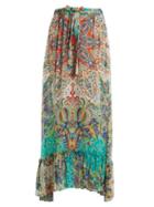 Matchesfashion.com Etro - Abstract Floral Print Ruffle Trim Skirt - Womens - Green Multi