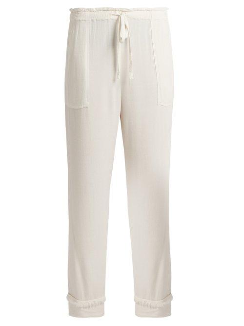 Matchesfashion.com Raquel Allegra - Frayed Edge Straight Leg Crepe Trousers - Womens - White