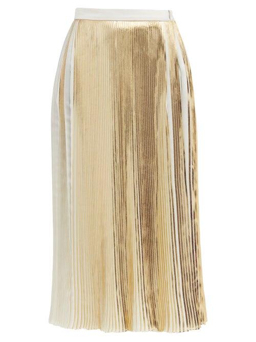 Matchesfashion.com Valentino - High-rise Metallic Pleated-georgette Midi Skirt - Womens - Ivory Multi