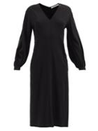 Another Tomorrow - V-neck Crepe Midi Dress - Womens - Black