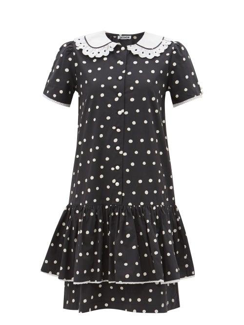 Batsheva - Clarice Tiered Polka-dot Cotton-poplin Dress - Womens - Black Multi