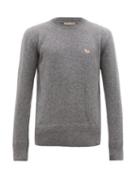 Matchesfashion.com Maison Kitsun - Fox Appliqu Wool Sweater - Mens - Grey