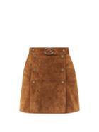 Saint Laurent - Buckled Suede Mini Skirt - Womens - Camel