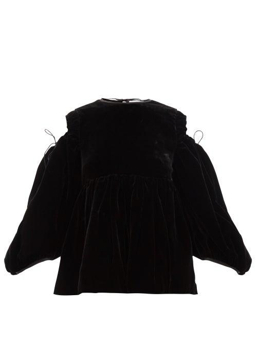 Cecilie Bahnsen - Jak Puff-sleeve Cut-out Velvet Blouse - Womens - Black