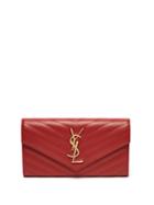 Matchesfashion.com Saint Laurent - Monogram Quilted Pebbled Leather Wallet - Womens - Red
