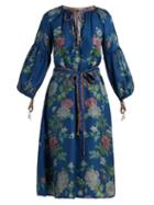 Matchesfashion.com D'ascoli - Russia Floral Print Silk Dress - Womens - Blue Print