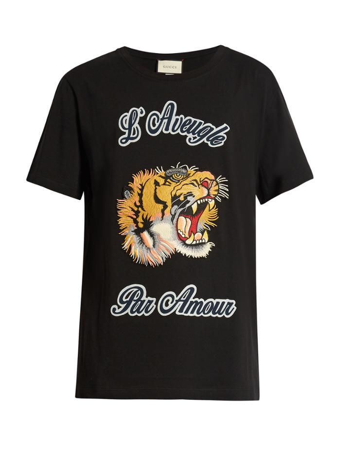 Gucci Tiger-appliqu Crew-neck T-shirt