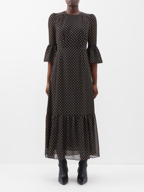 Cefinn - The Tibi Polka-dot Faille Maxi Dress - Womens - Black Cream