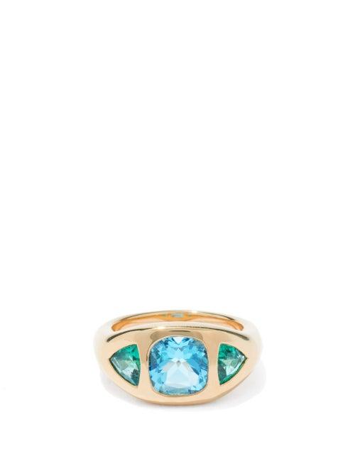 Brent Neale - Triple-set Emerald, Topaz & 18kt Gold Ring - Womens - Gold Multi