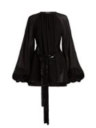 Matchesfashion.com Saint Laurent - Sequinned Belt Georgette Mini Dress - Womens - Black