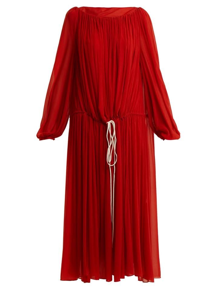 By. Bonnie Young Boat-neck Balloon-sleeved Chiffon Dress