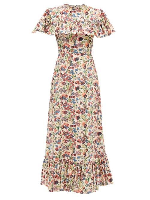 Matchesfashion.com The Vampire's Wife - The Bombette Ruffled Floral-print Cotton Dress - Womens - Red Multi
