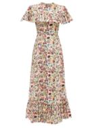 Matchesfashion.com The Vampire's Wife - The Bombette Ruffled Floral-print Cotton Dress - Womens - Red Multi