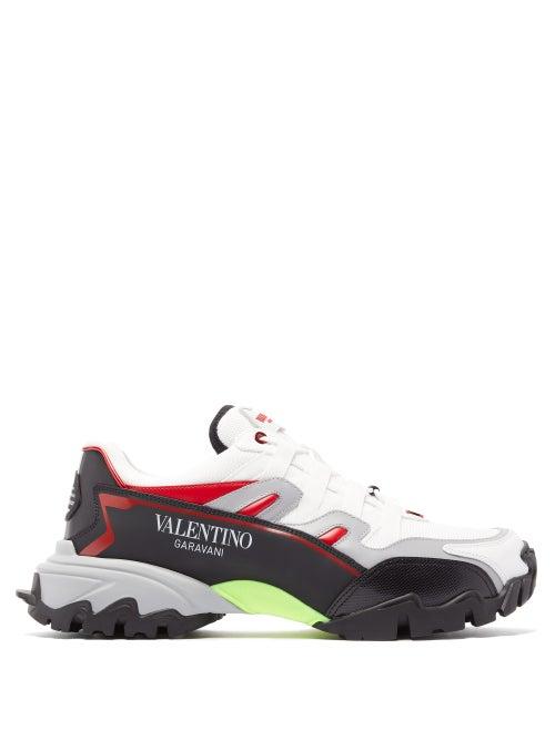 Matchesfashion.com Valentino - Climbers Leather And Mesh Trainers - Mens - White Black