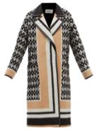 Valentino - Monogram-print Leather-trim Wool-blend Coat - Womens - Beige