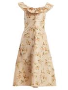 Matchesfashion.com Brock Collection - Dawn Off The Shoulder Silk Taffeta Dress - Womens - Beige Print