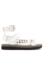 Matchesfashion.com Prada - Stud Embellished Leather Sandals - Womens - White