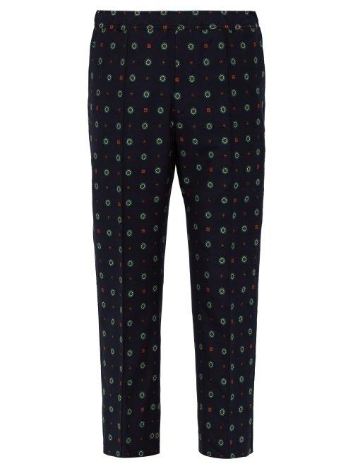 Matchesfashion.com Gucci - Patterned Cotton Blend Trousers - Mens - Navy