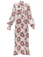 The Vampire's Wife - The Fortune Teller Poppy-print Silk Gown - Womens - Red White