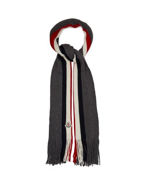 Matchesfashion.com Moncler - Striped Wool Scarf - Mens - Grey