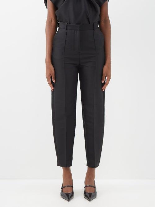 Toteme - Sitched-pleat Cotton-blend Cropped Trousers - Womens - Black