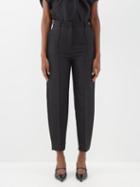 Toteme - Sitched-pleat Cotton-blend Cropped Trousers - Womens - Black
