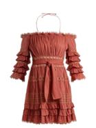 Matchesfashion.com Zimmermann - Corsair Off The Shoulder Ruffled Cotton Dress - Womens - Pink