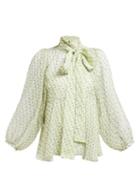 Matchesfashion.com Rochas - Orianax Floral Print Silk Chiffon Blouse - Womens - Green Multi