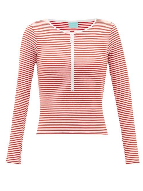 Matchesfashion.com Melissa Odabash - Cali Striped Ribbed-jersey Long-sleeved Bikini Top - Womens - Red Stripe