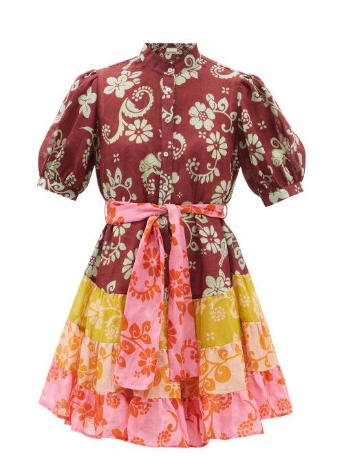 Ale Mais - Luis Floral-print Tiered Ramie Mini Dress - Womens - Multi