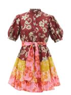 Ale Mais - Luis Floral-print Tiered Ramie Mini Dress - Womens - Multi