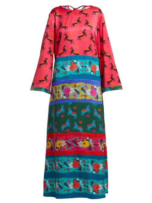 Matchesfashion.com Rianna + Nina - Arline Silk Midi Dress - Womens - Pink Multi