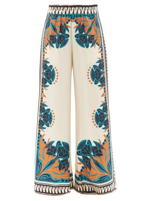 La Doublej - High-rise Abstract-print Twill Wide-leg Trousers - Womens - Cream Multi