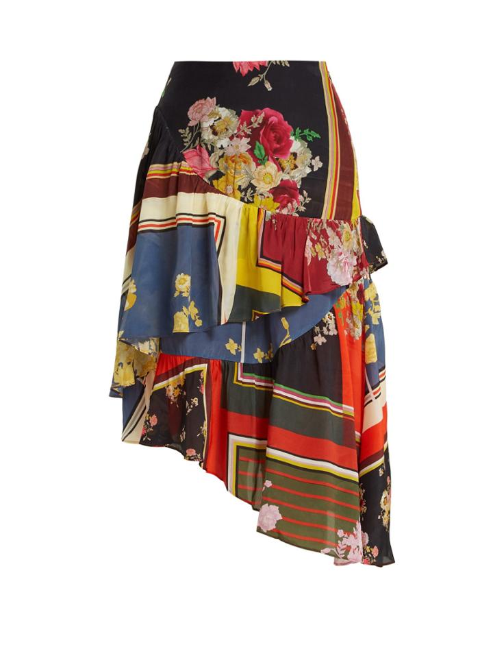 Preen Line Blossom Floral-print Asymmetric Tiered Skirt