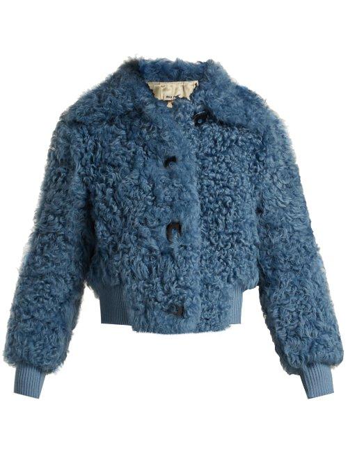 Matchesfashion.com Miu Miu - Buttoned Shearling Bomber Jacket - Womens - Light Blue