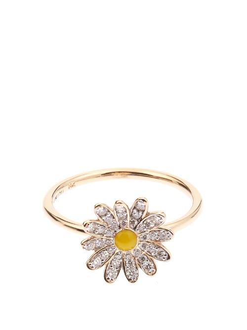 Alison Lou Diamond, Enamel & Yellow-gold Daisy Ring
