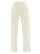 Chlo - Cropped Frayed-hem Slubbed-silk Trousers - Womens - Cream