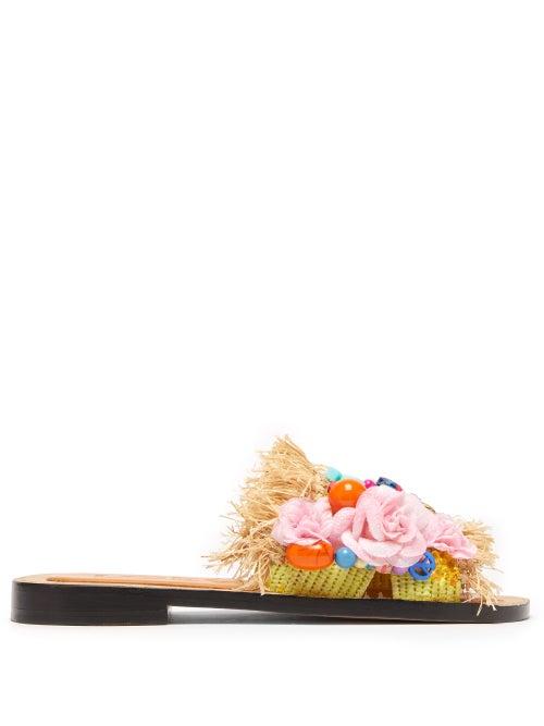 Matchesfashion.com Loewe Paula's Ibiza - Beaded Raffia Slides - Mens - Multi
